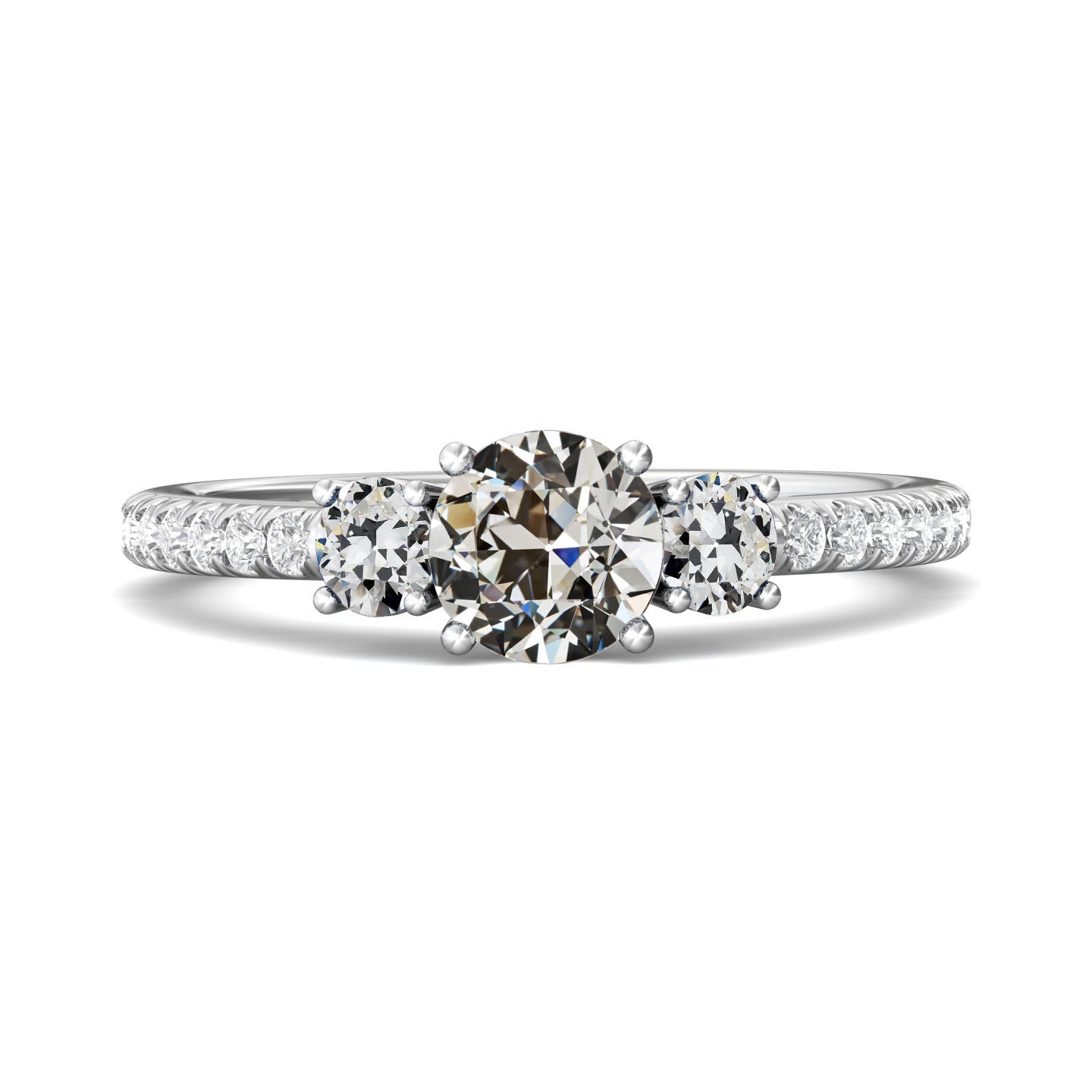 Round Old Mine Diamond Ring 3 Stone Style Jewelry