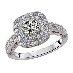 2.50 Carats Round Old Mine Double Halo Wedding Natural Diamond Ring