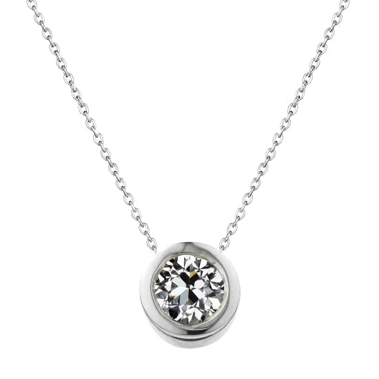 Round Old Mine Pendant 1 Carat Diamond Bezel Necklace