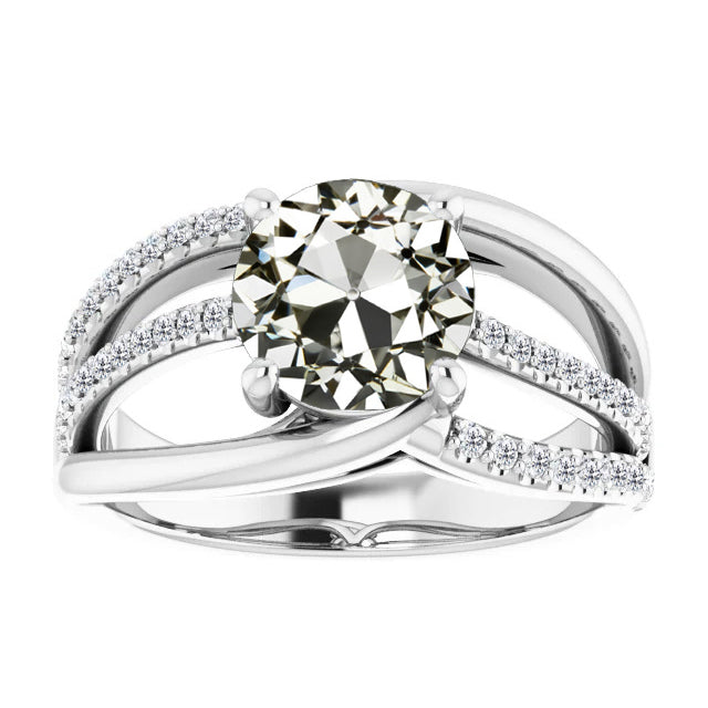Round Old Mine Solitaire With Accents Prong Set Diamond Ring 3 Carats