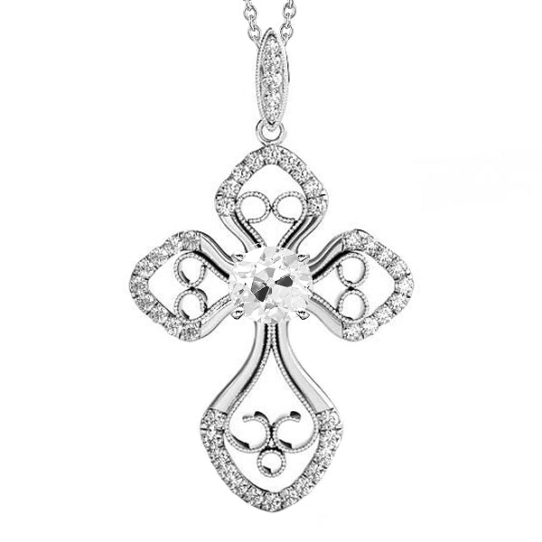 Round Old Miner Cross Diamond Pendant