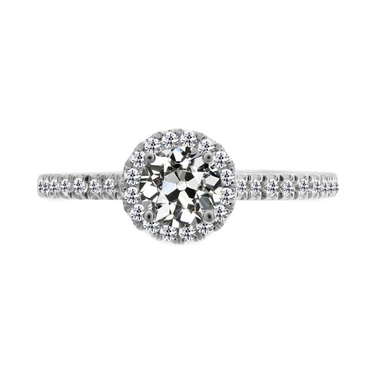 2.50 Carats Round Old Miner Cut Halo Diamond Ring White Gold 14K