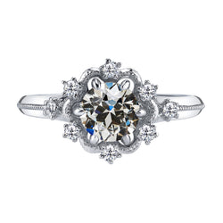 Real  Round Old Miner Natural Diamond 6 Prong Wedding Ring Flower Style 2.50 Carats