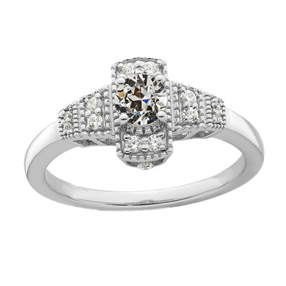 Antique Style White Anniversary Round Old Miner Diamond Anniversary Ring