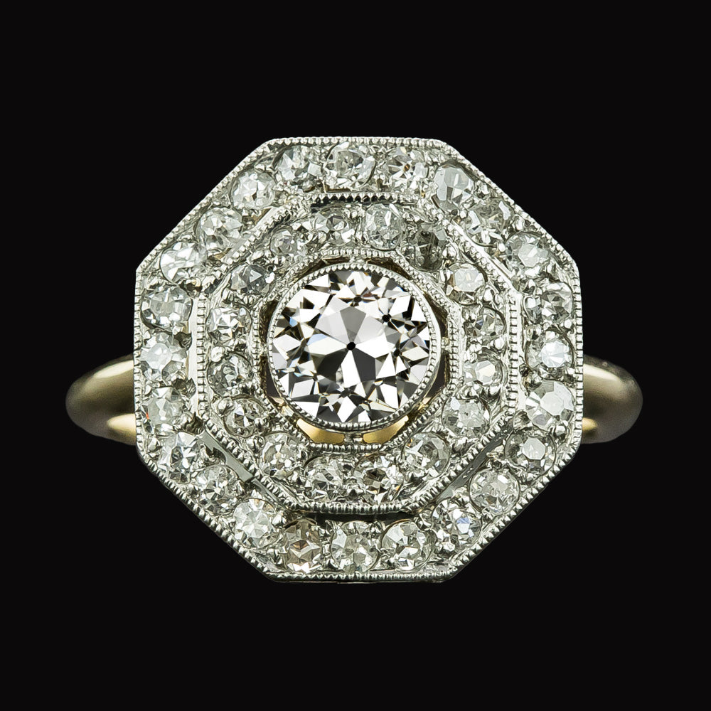 Round Old Miner Diamond Double Halo Ring