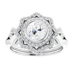 Round Old Miner Natural Earth Mined Diamond Double Halo Ring Bezel Split Shank 5.25 Carats