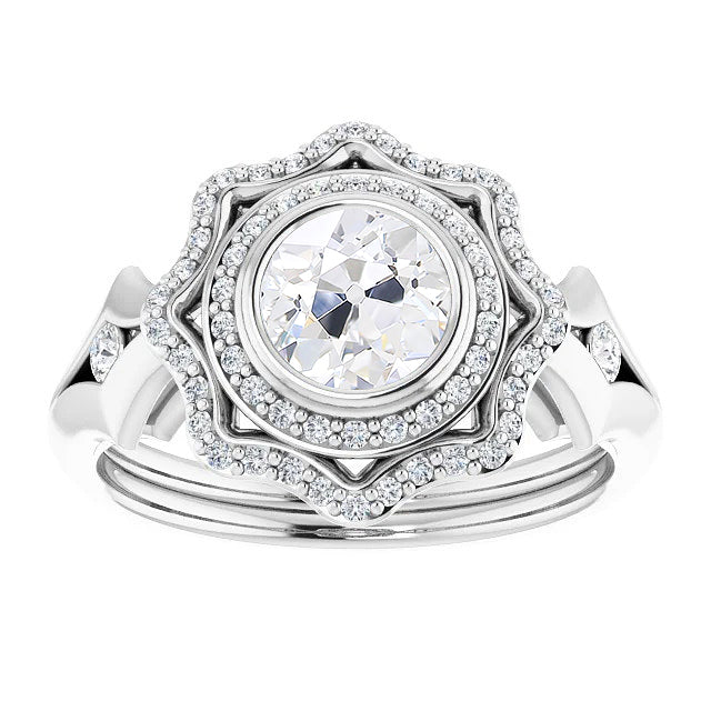 Round Old Miner Diamond Double Halo Ring