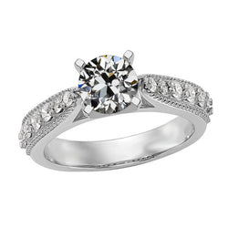 Round Old Miner Real Natural Earth Mined Diamond Engagement Ring Tapered Shank 2.75 Carats