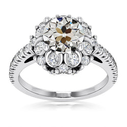 Round Old Miner Natural Earth Mined Diamond Halo Ring 4 Prong Set Gold 10.50 Carats