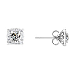 Round Old Miner Natural Diamond Halo Stud Earrings Basket Style 3 Carats