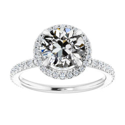Round Old Miner Diamond Halo Wedding Ring 14K White Gold 7 Carats