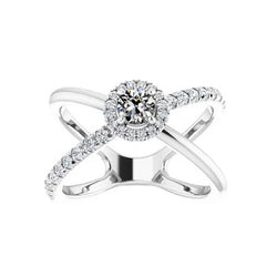Round Old Miner Diamond Halo Wedding Ring Criss Cross Band 2 Carats