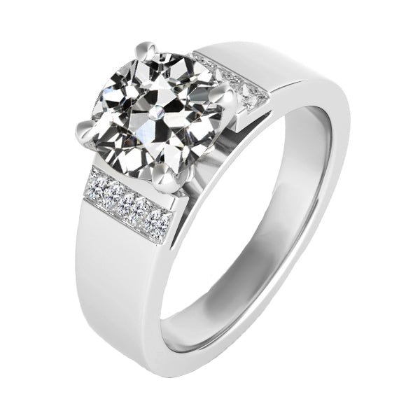 Round Old Miner Diamond Men’s Ring 2.50 Carats White Gold 14K