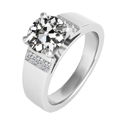 Round Old Miner Diamond Men’s Ring 2.50 Carats White Gold 14K
