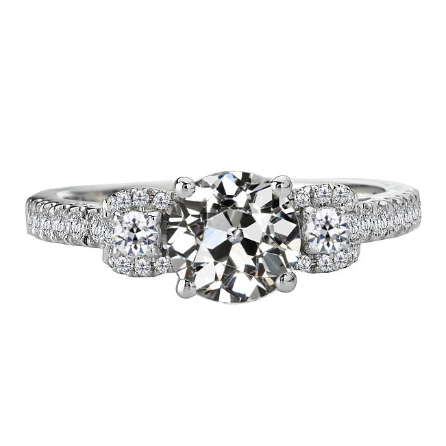 Fancy Lady’s Sparkling Vintage Style White Gold Weeding Anniversary   Old Miner Diamond Ring 3 Stone Pave Set Gold