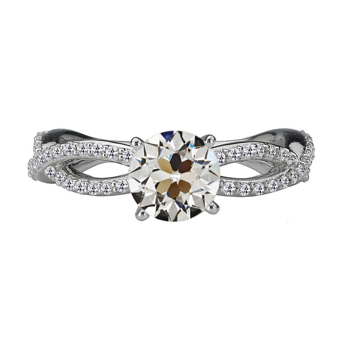 Lady’s Twisted Sparkling Unique Engagement White Gold Anniversary Ring  Round Old Miner Cut Diamond Ring