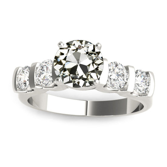 Round Old Miner Diamond Ring 5 Stone Prong Bar Set