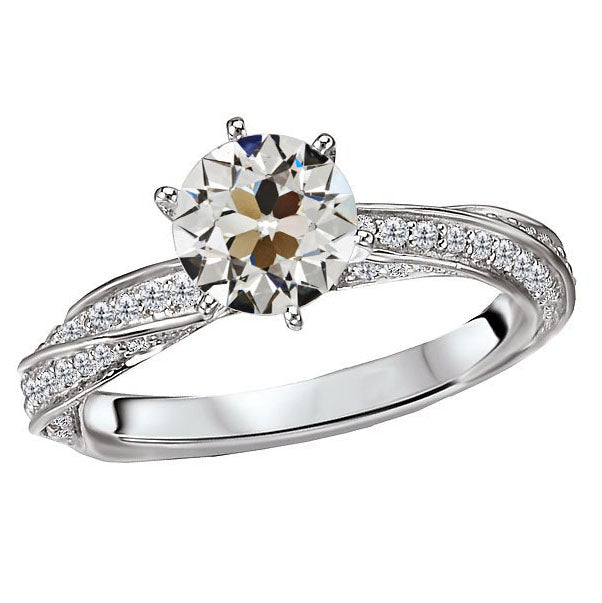 Fancy Lady’s Sparkling Vintage Style White Gold Weeding Anniversary   Round Old Miner Cut Diamond Ring Prong