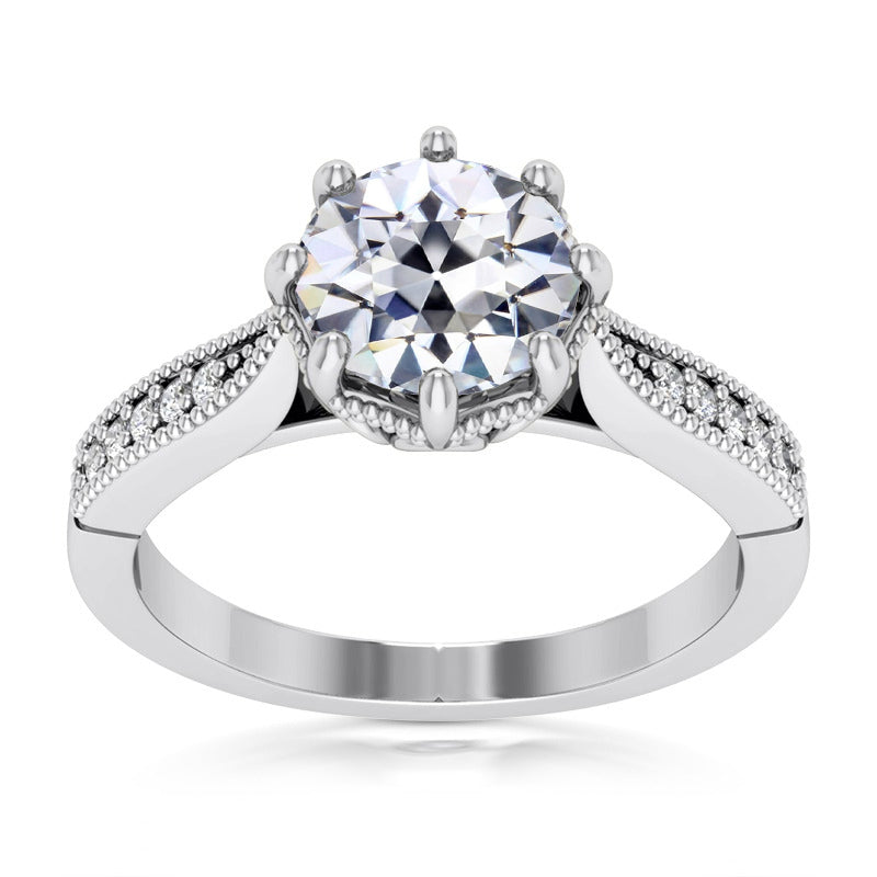 Antique Style White Elegant Gold Anniversary Round Old Miner Diamond Ring 8 Prong Set 