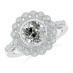 Round Old Miner Natural Earth Mined Diamond Ring Bezel Set 2.65 Carats Halo Flower Style