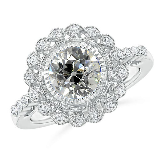 Round Old Miner Diamond Ring Bezel Set
