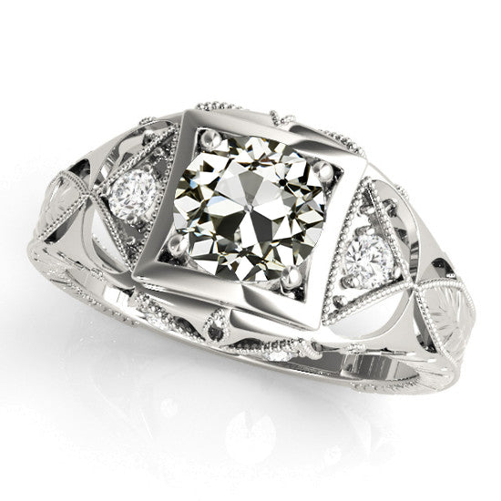 Round Old Miner Diamond Ring Butterfly Style
