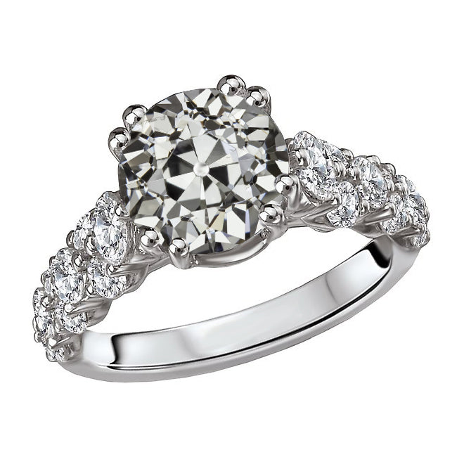 Anttique Lady’s Elegant Sparkling Unique Engagement White Gold Anniversary Ring Old Miner Diamond Ring Prong Set Gold