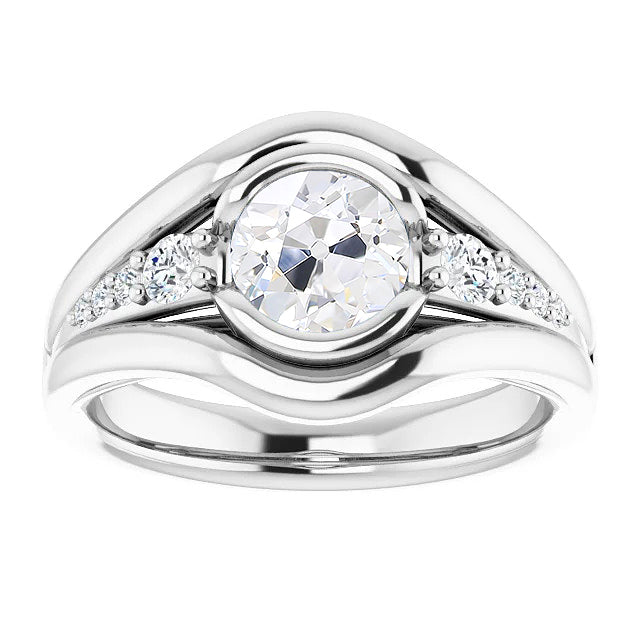 Half Bezel Round Old Miner Diamond Ring