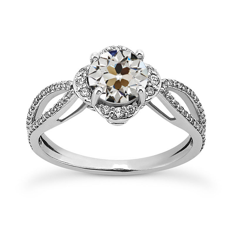 Round Old European Diamond Ring Pave Set