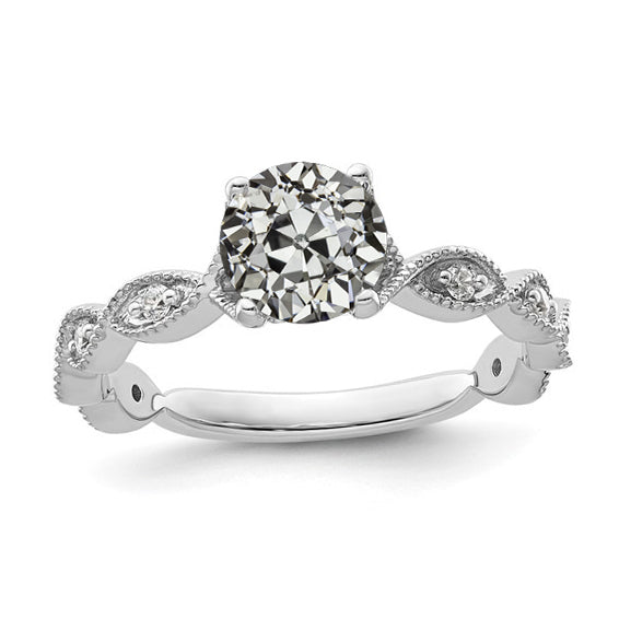 White Gold Round Old Miner Diamond Ring Prong Set