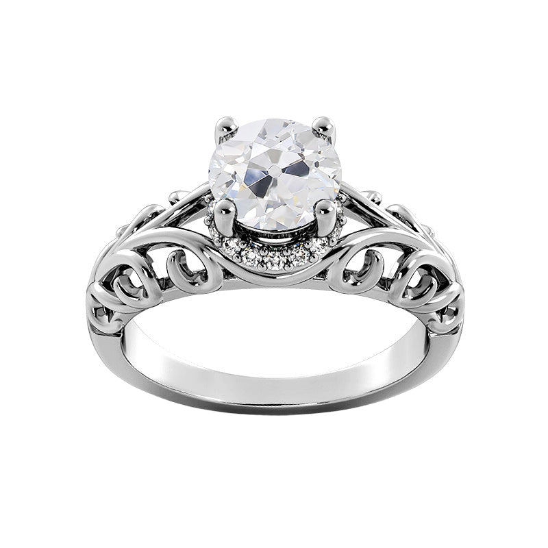  Women Diamond Engagement Ring White Gold Solitaire Ring with Accents