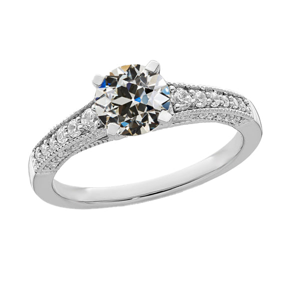 Round Old European Diamond Ring Prong Set