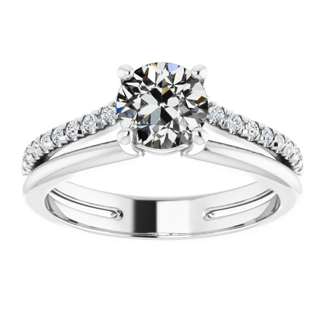  Fancy Sparkling Vintage Style White Gold Weeding Anniversary Old Miner Diamond Ring Prong Jewelry