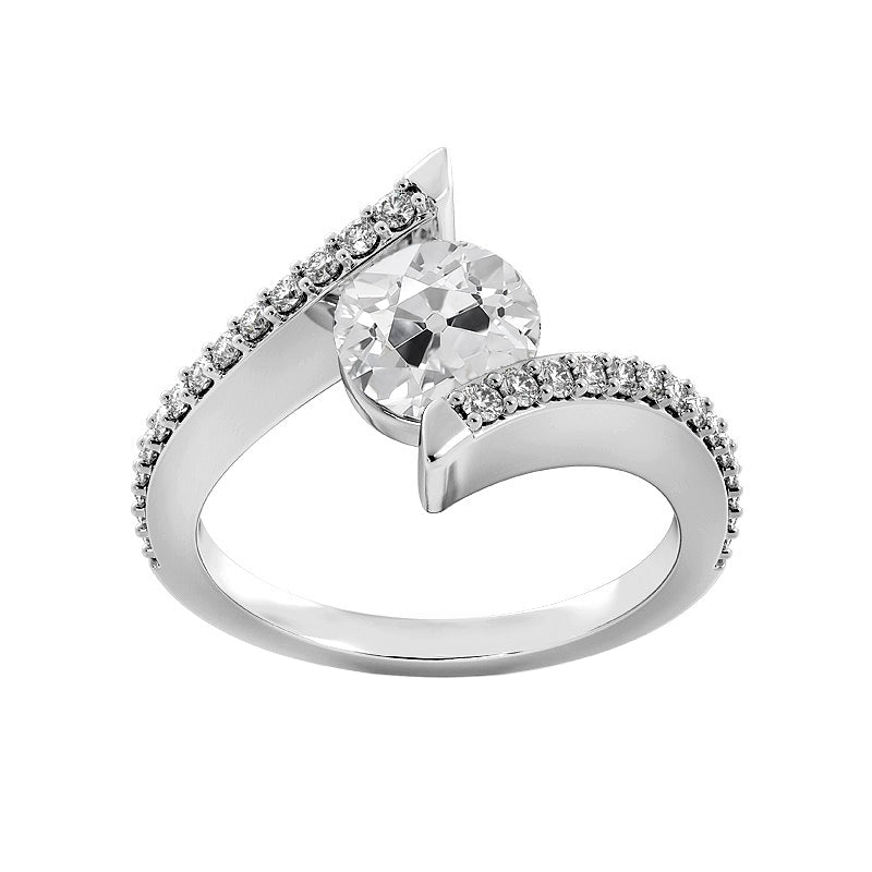 Round Old Miner Wedding Solitaire Ring with Accents White Gold Diamond