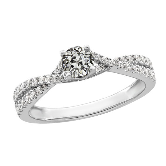 Round Old Miner Diamond Ring Twisted Prong Set