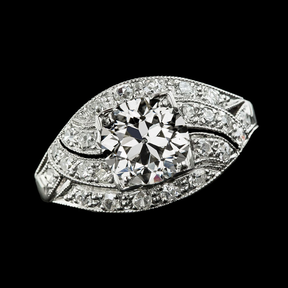 Round Old Miner Diamond Ring V Prong Set Twisted Style 