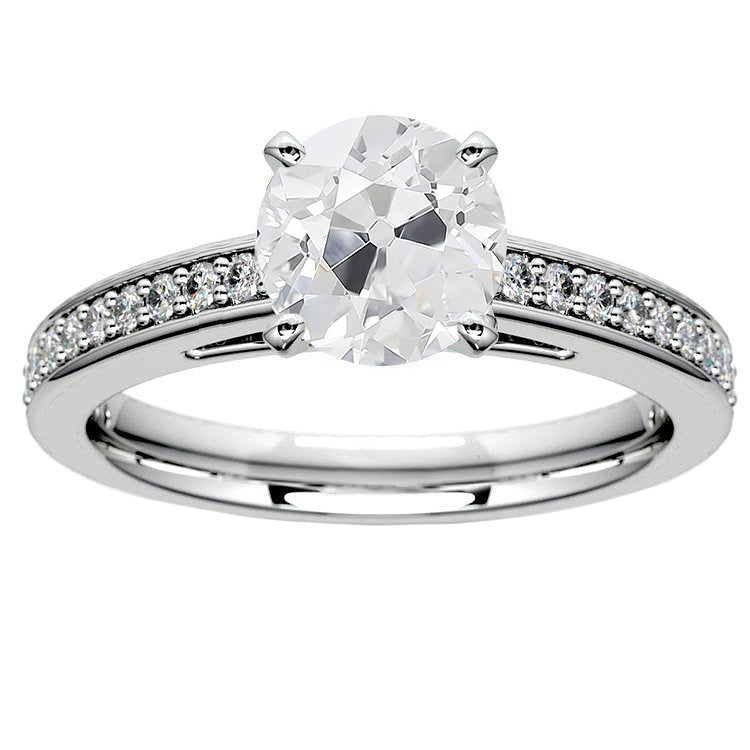 Antique Style Shank Jewelry White Gold Solitaire Ring with Accents