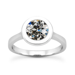 Round Old Miner Natural Earth Mined Diamond Solitaire Ring Bezel Set 14K Gold 2 Carats