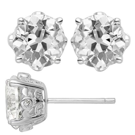 6.50 Ct. Round Old Miner Diamond Stud Earrings White Gold 14K