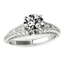 Real  Round Old Miner Diamond Wedding Ring Milgrain Shank 3.50 Carats
