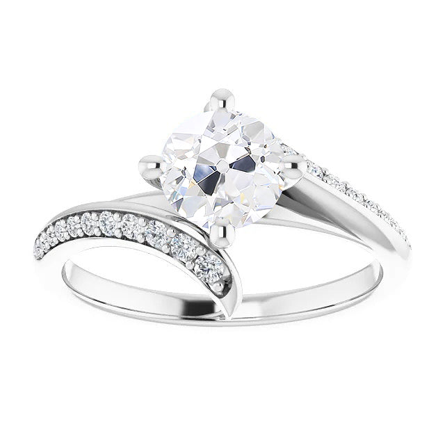 White Gold Round Old Miner Diamond Wedding Ring Prong Twisted Style