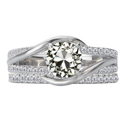 Round Old Miner Genuine Natural Earth Mined Diamond Wedding Ring Set Split Shank 6.50 Carats