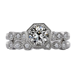 Round Old Miner Diamond Wedding Ring Set Vintage Style 3 Carats