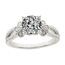 Round Old Miner Genuine Natural Earth Mined Diamond Women’s Ring Split Shank 4 Carats Prong Set