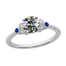 Genuine   Round Old Miner Diamond & Sri Lankan Sapphires Ring 3.75 Carats