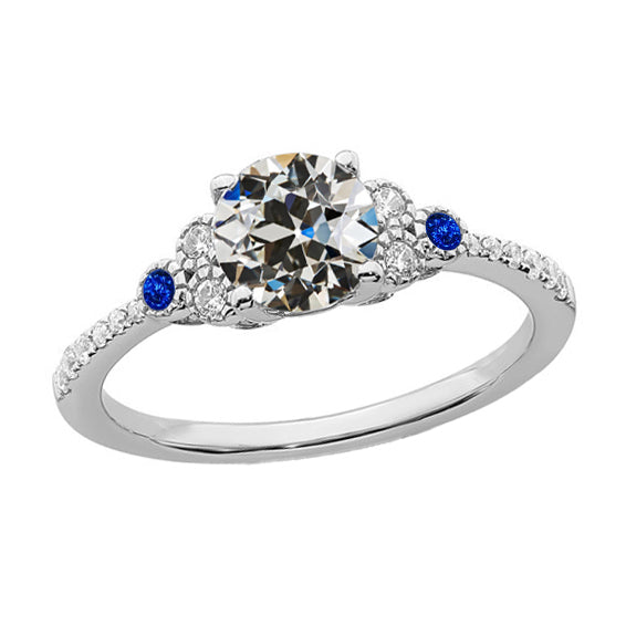 Princes White Gold Anniversary Old Miner Diamond & Sri Lankan Sapphires Ring