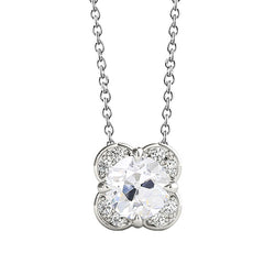 Round Old Miner Halo Real Natural Earth Mined Diamond Pendant Prong 2.50 Carats Flower Style
