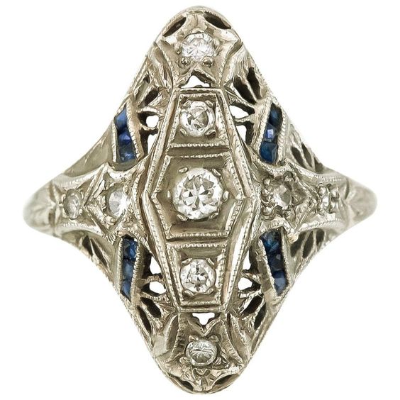 Round Old Miner Milligrain Diamond Ring & Baguette Sapphires 1.25 Ct