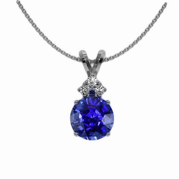 Round Sapphire Ladies Diamond Slide Pendant