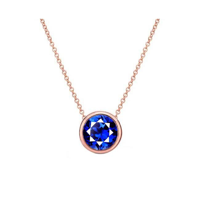 Round Sapphire Solitaire Pendant Bezel Set